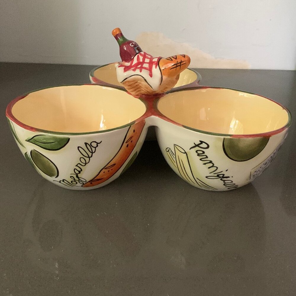Clay Art 3 Part Section Condiment Serving Bowls - Italian Theme